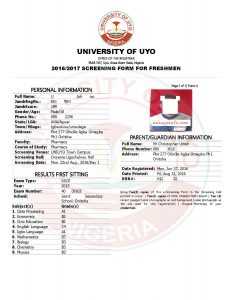uniuyo screening form sample