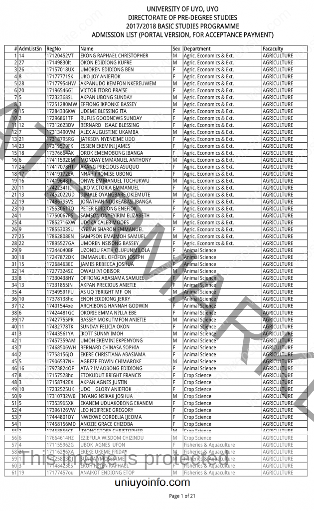 3 Uniuyo Bsic stuides Admission list